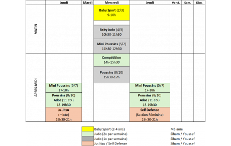 Nouvelle saison - Nouveaux cours  au  JCA (Mercredi / Ju-Jitsu / Section féminine) - Le planning de la saison c'est ici....